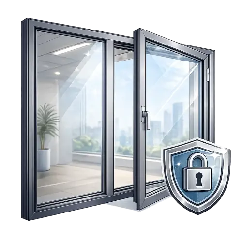 Minimalist anthracite grey aluminum casement window for a sleek architectural facade.