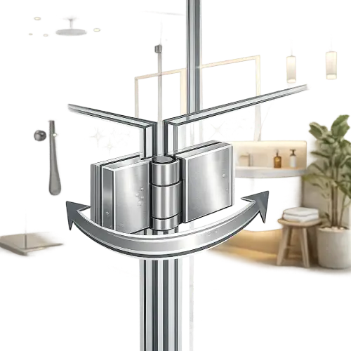 Modern brushed nickel shower door fittings for a contemporary and elegant bathroom aesthetic.