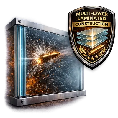 Multi-layer laminated bullet proof glass construction