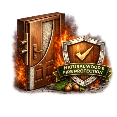 Fire rated wooden door with natural wood finish and fire protection