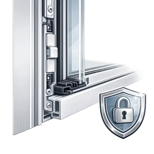 Integrated multi-point locking system for enhanced security on residential aluminum casement windows.