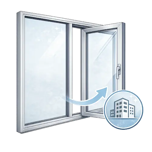 Modern slim-line aluminum window frame with a narrow profile for maximized natural light.