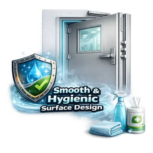 Smooth hygienic clean room door surface design