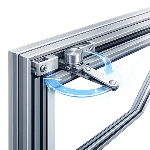 Precision-engineered friction pivot hinge for smooth and controlled window rotation.