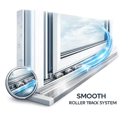 UPVC sliding window with smooth roller track system