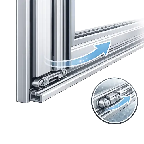 Precision-engineered stainless steel roller track for effortless and silent window sliding.