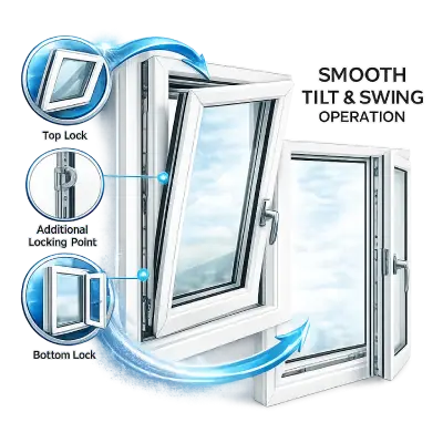 Smooth tilt and turn UPVC window operation system