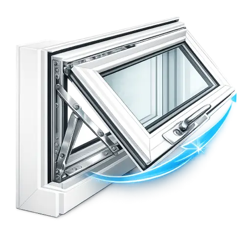 UPVC casement window with smooth opening mechanism