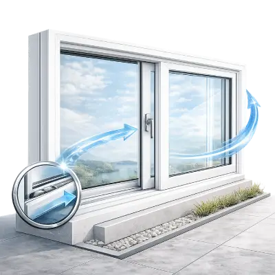 Space-saving UPVC sliding window design for interiors