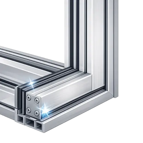 Reinforced structural aluminum profiles for durable and stable pivot window installations.