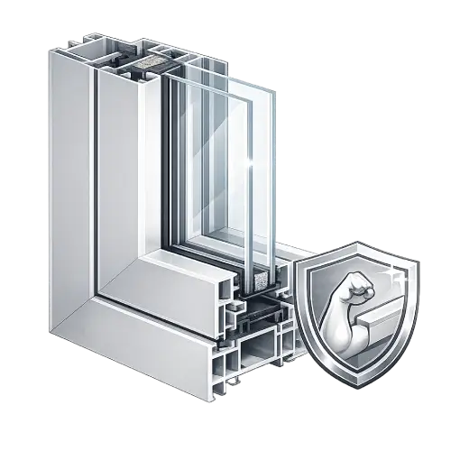 Heavy-duty extruded aluminum window profile for superior structural strength and wind resistance.
