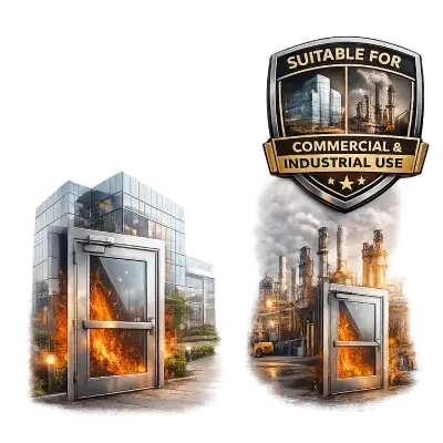 Fire rated glazed doors for commercial and industrial buildings