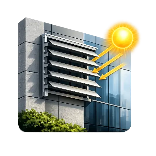 Sun louver system suitable for exterior building facades