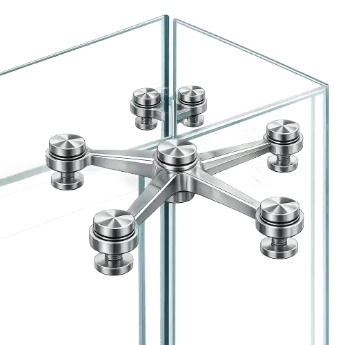 High-load glass spider bracket designed to support oversized tempered glass panels.
