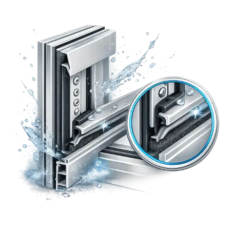 Multi-point weather stripping for air-tight insulation and water resistance on aluminum windows.