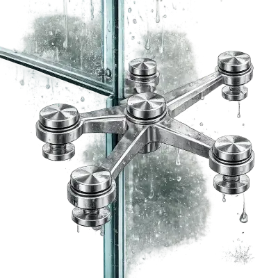 Corrosion-resistant 316-grade stainless steel spider fitting for exterior curtain walls.