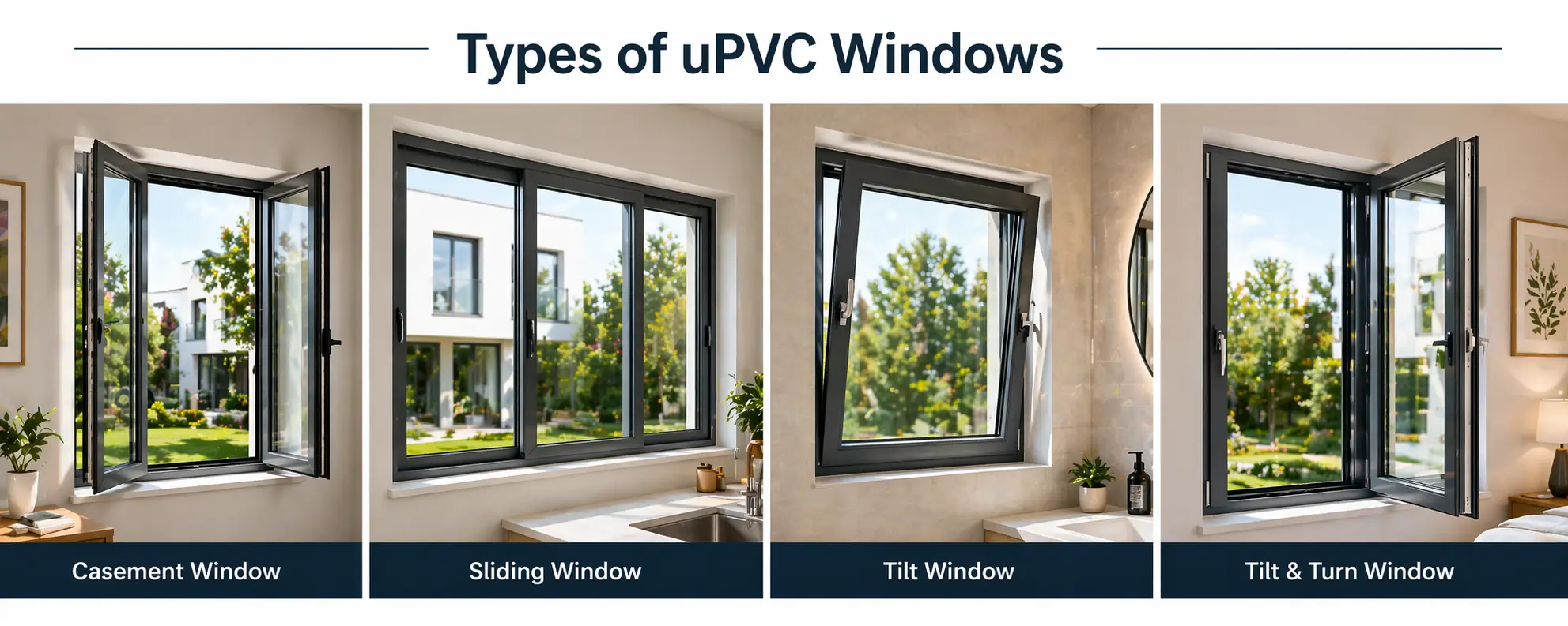 uPVC windows and doors India types casement sliding tilt