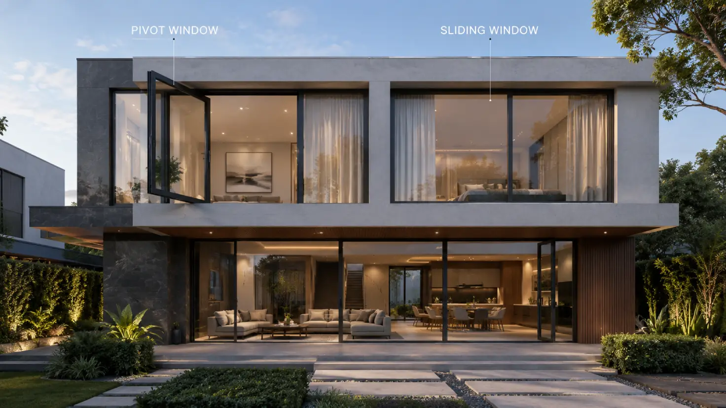 Aluminium Pivot Windows vs Sliding Windows comparison for modern homes