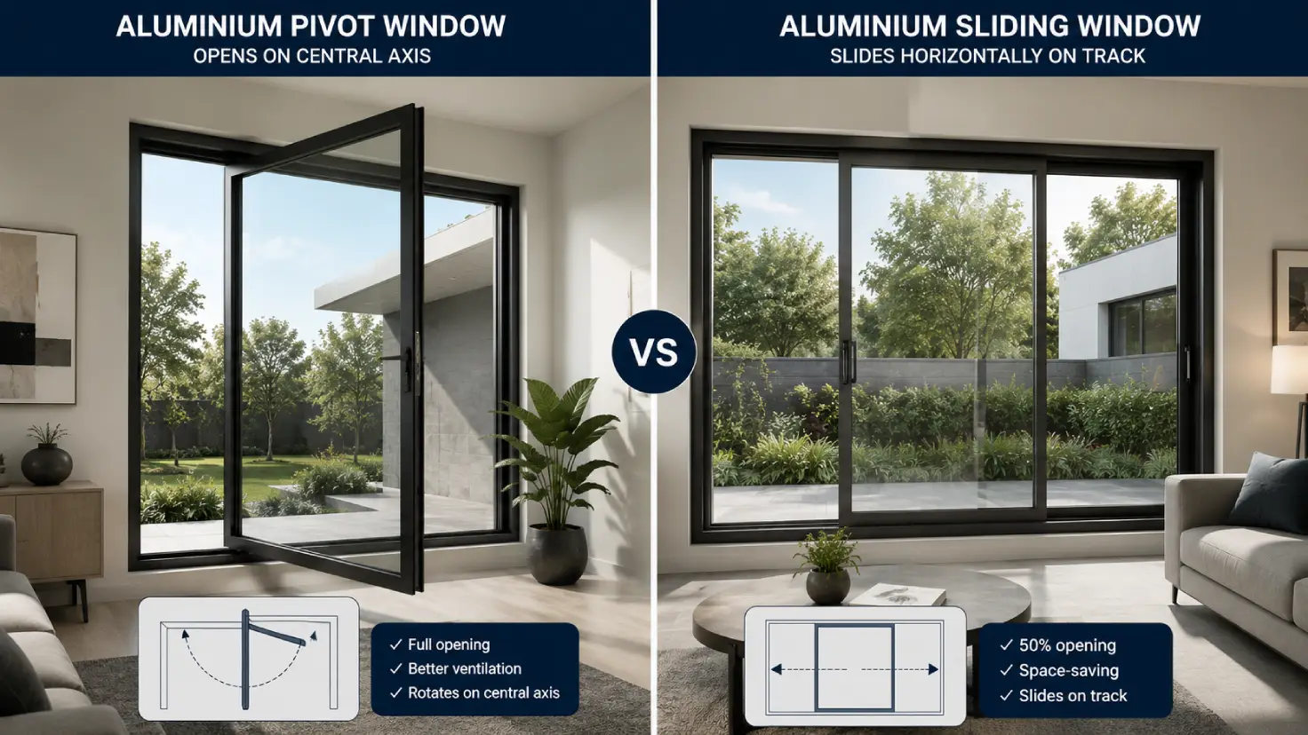 How aluminium pivot windows and sliding windows open