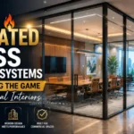 Why Fire Rated Glass Partition Systems Are Changing the Game for Commercial Interiors banner featuring a modern office with premium fire-rated glass partitions, sleek architecture, and enhanced workplace safety.