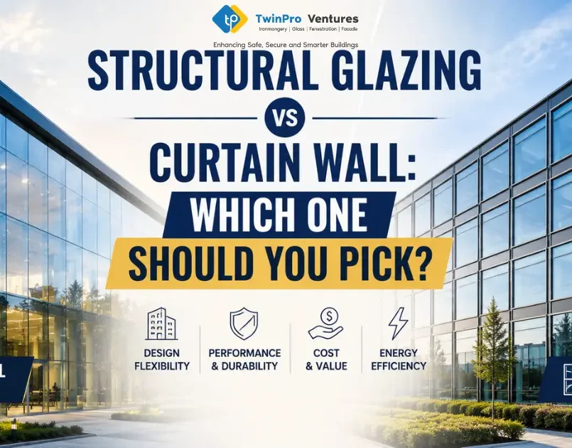 Blog banner illustrating structural glazing vs curtain wall, helping compare design, performance, cost, and the best façade system for commercial buildings.