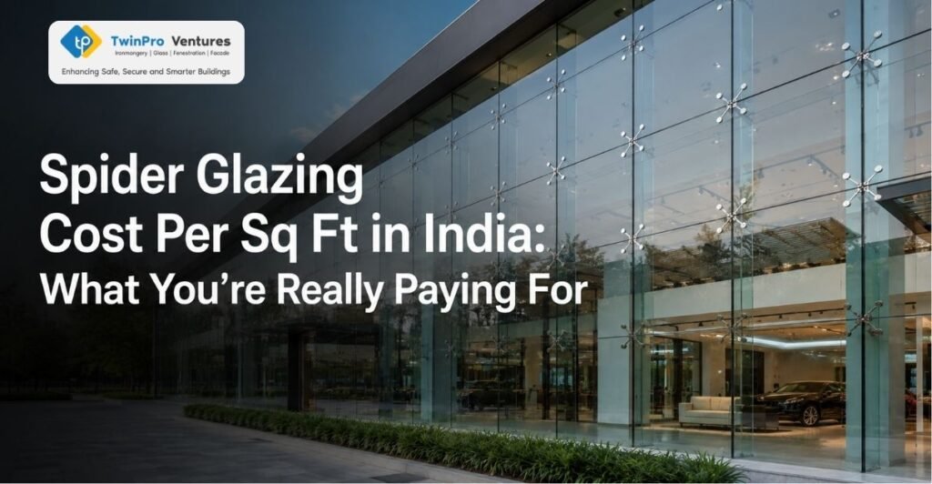 Commercial glass façade illustrating Spider Glazing Cost per square foot in India