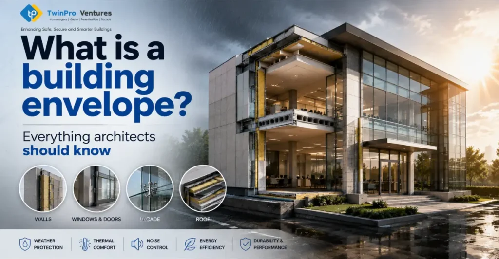 What is a building envelope? Architectural guide showing building envelope components including walls, roof, facade, windows, doors, glazing and insulation