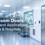Clean room doors guide banner showing features and applications in pharma and hospitals