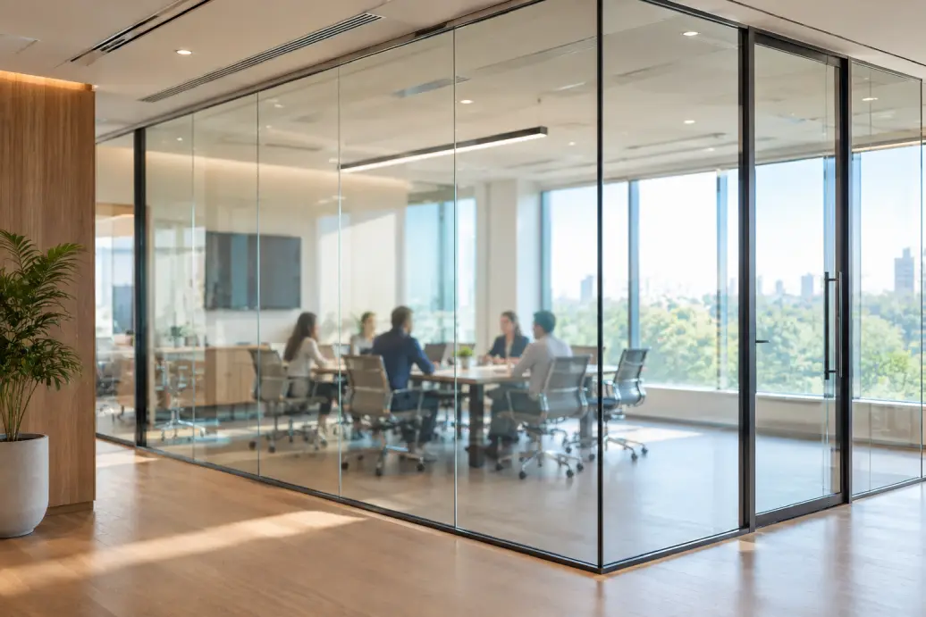 Glass partition cost for acoustic double-glazed conference room in an Indian office