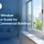 Aluminium window maintenance guide banner with a white aluminium window in a bright home